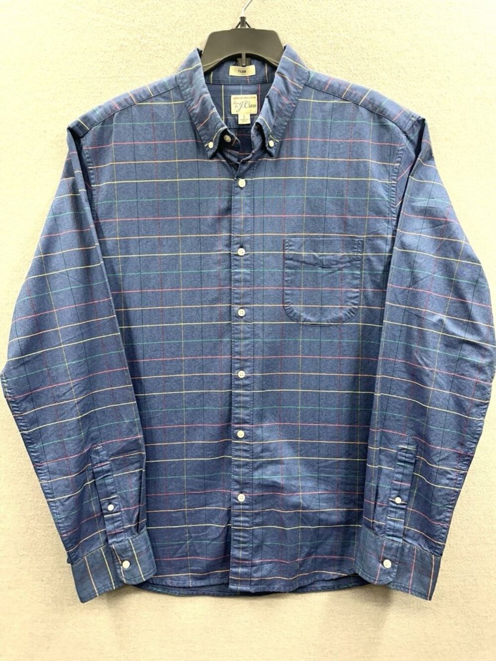 J. Crew Slim Fit Shirt Mens L Long Sleeve Multicolor Plaid American Pima Cotton